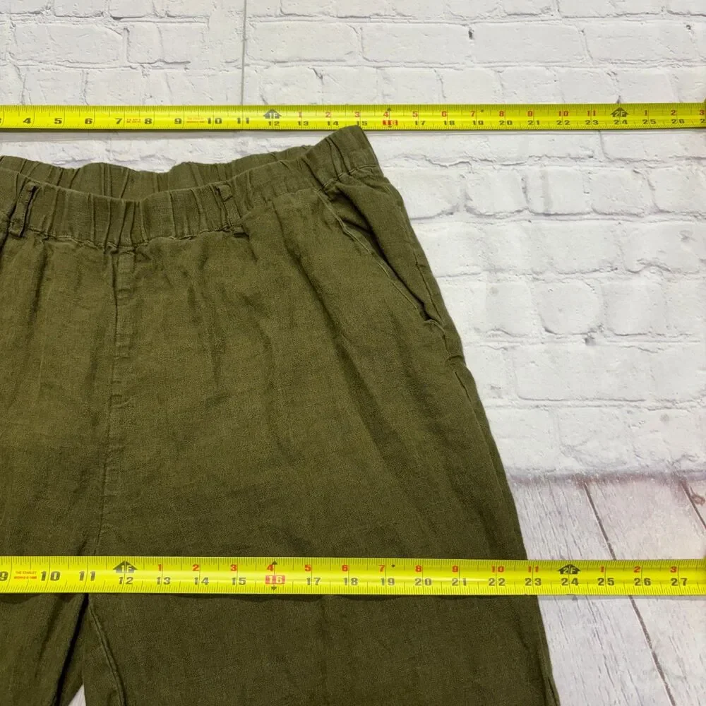 Quince Women 100% European Linen Pants Size Large Olive C134 -24